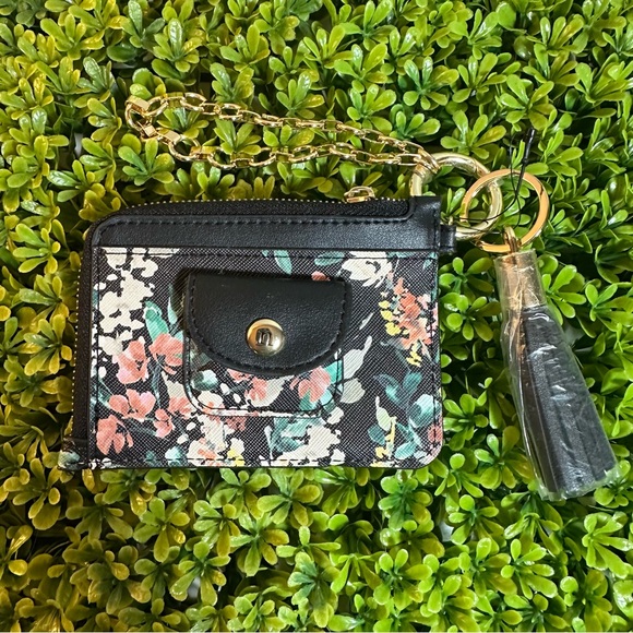 Nanette Lepore Accessories - NWOT Nanette Lepore Floral Black Wallet with Gold Colored Trim and Wrist Chain